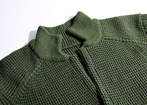 yoeasy Men Stand Collar Chunky Button Down Cardigan Sweater Long Sleeve Slim Fit Ribbed Knitted Sweater with Pocket (Medium, Army Green)