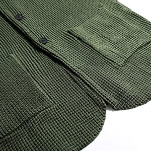 yoeasy Men Stand Collar Chunky Button Down Cardigan Sweater Long Sleeve Slim Fit Ribbed Knitted Sweater with Pocket (Medium, Army Green)