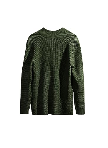 yoeasy Men Stand Collar Chunky Button Down Cardigan Sweater Long Sleeve Slim Fit Ribbed Knitted Sweater with Pocket (Medium, Army Green)