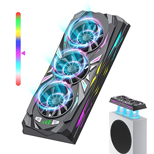 Wiilkac Cooling Fan for Xbox Series S, RGB Lights with 12 Light Modes, 3 Quiet Cooling Fans with 3 Speed Up to 5500 RPM, with Extra USB Port, Cooler System Accessories for Xbox Series S