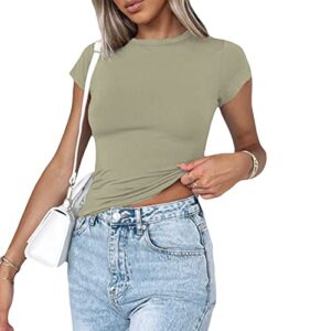 Basic Fitted Short Sleeve Tees for Women Solid Slimming Dupes Shirt Y2k Skinny Tops Summer Going Out Workout Clothing (Light Green Tight, S)