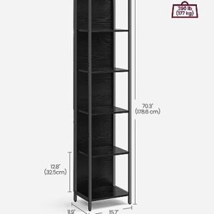 VASAGLE 6-Tier LED Bookshelf, Display Shelf with Dimmable Lights, LED Bookcase with Steel Frame, 11.9 x 15.7 x 70.3 Inches, for Living Room, Bedroom, Office, Black with Wood Grain ULLS121B56