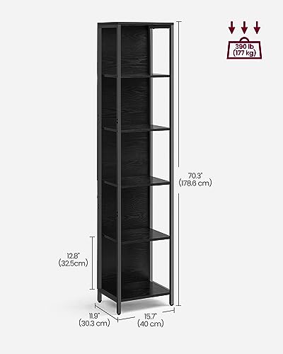 VASAGLE 6-Tier LED Bookshelf, Display Shelf with Dimmable Lights, LED Bookcase with Steel Frame, 11.9 x 15.7 x 70.3 Inches, for Living Room, Bedroom, Office, Black with Wood Grain ULLS121B56