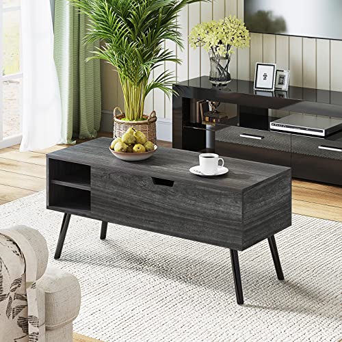 Tantmis Wood Lift Top Coffee Table with Storage, Mid Century Modern Farmhouse Coffee Table, Small Coffee Tables for Living Room, Office, Grey