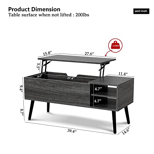 Tantmis Wood Lift Top Coffee Table with Storage, Mid Century Modern Farmhouse Coffee Table, Small Coffee Tables for Living Room, Office, Grey