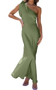 prettygarden women's 2023 summer one shoulder knot wedding guest maxi bodycon dress split mermaid long party dresses (army green, large)