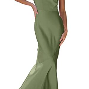 PRETTYGARDEN Women's 2023 Summer One Shoulder Knot Wedding Guest Maxi Bodycon Dress Split Mermaid Long Party Dresses (Army Green, Large)