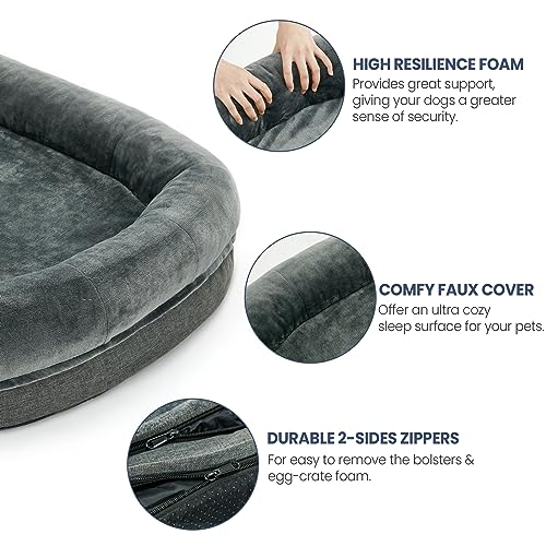 Yiruka Dog Beds for Medium Dogs, Washable Dog Bed with Removable Cover, Orthopedic Dog Bed with Egg-Crate Foam, Waterproof Dog Bed Nonskid Bottom, Pet Bed Medium Dog Bed