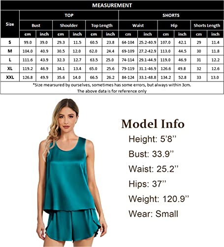 SWOMOG Women's Satin Sleepwear Set Tank Pajama Silky Sleeveless Top and Shorts 2Pcs Nightwear