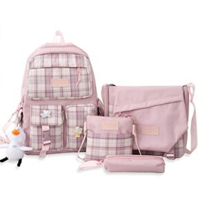 sodameow kawaii backpack with pins and accessories kawaii backpack set cute aesthetic backpack kawaii work supplies (pink)