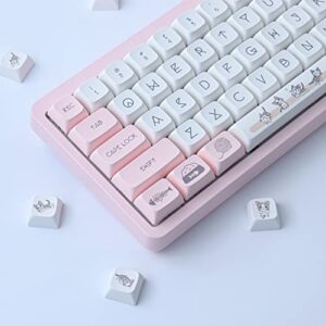 Wunzkii PBT Keycaps 133 Keys Pink Cat Keycaps Dye-Sublimation XDA Profile Custom Keycaps Cute Keycaps for Cherry Gateron MX Switches Mechanical Keyboards