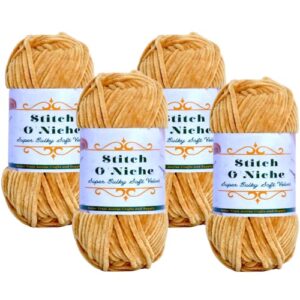 stitch o'niche 4-pk super bulky soft velvet yarn - chenille yarn for crocheting - blanket yarn for crocheting - soft yarn for crocheting - bulky yarn for crocheting (honey bronze)