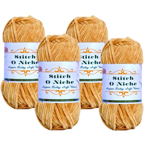 Stitch O'Niche 4-pk Super Bulky Soft Velvet Yarn - Chenille Yarn for Crocheting - Blanket Yarn for Crocheting - Soft Yarn for Crocheting - Bulky Yarn for Crocheting (Honey Bronze)