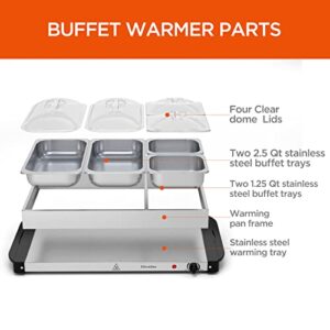 Eficentline 7.5Qt Buffet Server and Warmer,Electric Food Warmer for Parties,Stainless Steel Warming Trays with Adjustable Temperature,2x 2.5 Qt & 2x1.25 Qt Warming Pans,2 x Silicone Kitchen Tongs