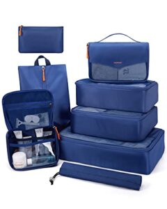 bagsmart packing cubes for suitcase, 8 set travel packing organizers cubes, lightweight travel cubes with laundry bag, durable luggage suitcase organizer bag set with shoe bag blue