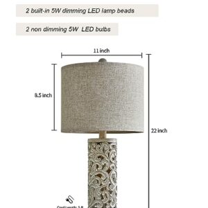 OYEARS 3-Way Dimmable 22'' USB A+C Touch Control Table Lamp Set of 2 with Nightlight for Living Room Bedroom Farmhouse Bedside Nightstand Lamps (2 Bulbs and 2 Built-in LED Beads Included)