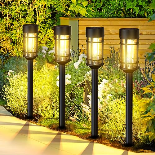 ILANCK Solar Pathway Lights 8 Pack, Bright Solar Lights Outdoor Waterproof IP65, LED Solar Garden Lights Metal Landscape Lighting for Yard, Lawn, Driveway…