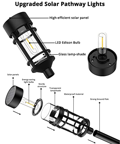 ILANCK Solar Pathway Lights 8 Pack, Bright Solar Lights Outdoor Waterproof IP65, LED Solar Garden Lights Metal Landscape Lighting for Yard, Lawn, Driveway…