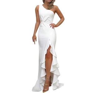 dresses for women 2023 one shoulder bodycon slit ruffle maxi dress casual summer 2023 fashion spring formal party wedding guest cocktail mother of the bride sexy dresses clothes white xxl
