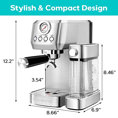 CASABREWS Espresso Machine 20 Bar, Compact Cappuccino Machine with Automatic Milk Frother, Stainless Steel Espresso Maker With 49 oz Removable Water Tank for Cappuccino or Latte, Gift for Coffee Lover