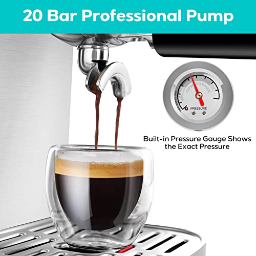 CASABREWS Espresso Machine 20 Bar, Compact Cappuccino Machine with Automatic Milk Frother, Stainless Steel Espresso Maker With 49 oz Removable Water Tank for Cappuccino or Latte, Gift for Coffee Lover