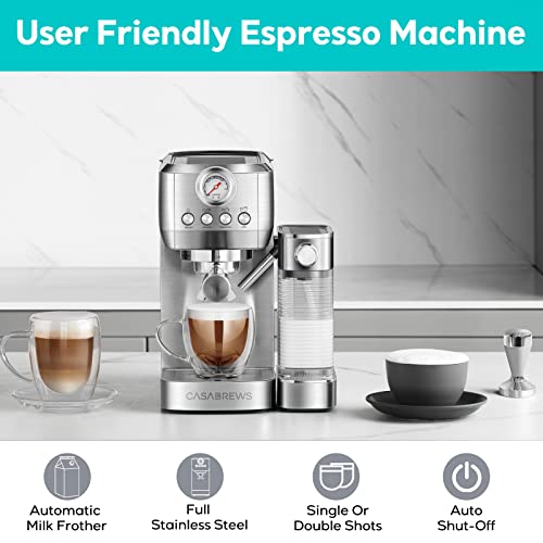 CASABREWS Espresso Machine 20 Bar, Compact Cappuccino Machine with Automatic Milk Frother, Stainless Steel Espresso Maker With 49 oz Removable Water Tank for Cappuccino or Latte, Gift for Coffee Lover