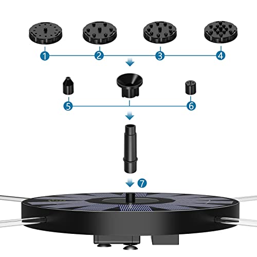 2.5W Solar Fountain with 6 Nozzles 2023 Upgrade, 6.7" Solar Bird Bath Fountain, Solar Powered Fountain for Pond, Pool, Garden, Fish Tank and Aquarium