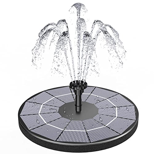 3.5W Solar Fountain Pump with 1500mAh Battery, Solar Bird Bath Fountain with 6 Nozzles, Solar Floating Water Fountain Pump for Bird Bath, Garden, Fish Tank, Pond, Pool and Outdoor (3.5WPumm), Black