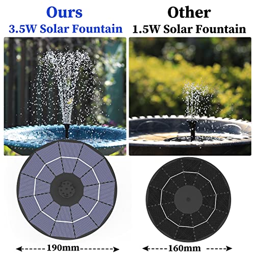 3.5W Solar Fountain Pump with 1500mAh Battery, Solar Bird Bath Fountain with 6 Nozzles, Solar Floating Water Fountain Pump for Bird Bath, Garden, Fish Tank, Pond, Pool and Outdoor (3.5WPumm), Black