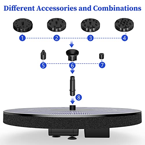 3.5W Solar Fountain Pump with 1500mAh Battery, Solar Bird Bath Fountain with 6 Nozzles, Solar Floating Water Fountain Pump for Bird Bath, Garden, Fish Tank, Pond, Pool and Outdoor (3.5WPumm), Black