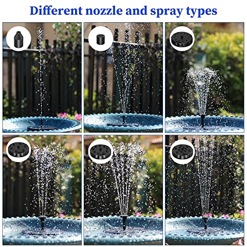 3.5W Solar Fountain Pump with 1500mAh Battery, Solar Bird Bath Fountain with 6 Nozzles, Solar Floating Water Fountain Pump for Bird Bath, Garden, Fish Tank, Pond, Pool and Outdoor (3.5WPumm), Black