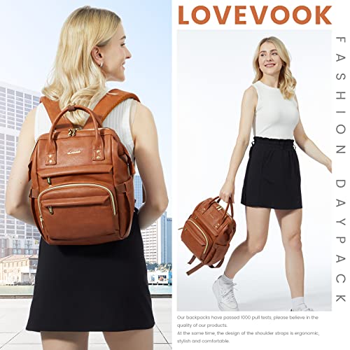 LOVEVOOK Fashion Backpack Purse for Women,12.5inch Waterproof Leather Cute Small Backpack Daypacksg,Brown