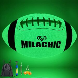 milachic football, glow in the dark football size 9, luminous glowing football super grip composite leather football balls with pump and ball carry bag