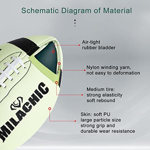 MILACHIC Football, Glow in The Dark Football Size 9, Luminous Glowing Football Super Grip Composite Leather Football Balls with Pump and Ball Carry Bag