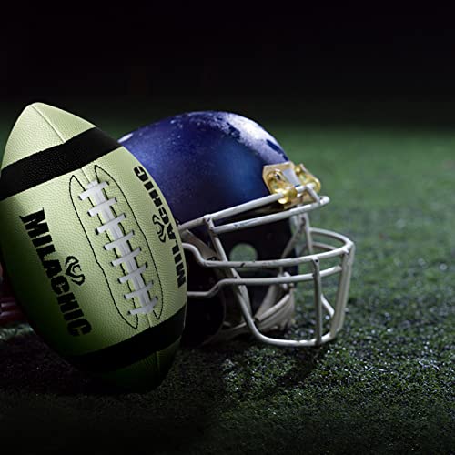 MILACHIC Football, Glow in The Dark Football Size 9, Luminous Glowing Football Super Grip Composite Leather Football Balls with Pump and Ball Carry Bag