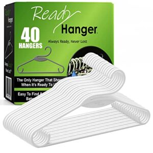 40 plastic hangers that automatically show they are ready to use, extra closet space, don't stretch shirt collars