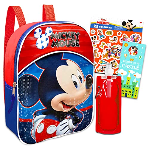 Mickey Mouse Mini Backpack for Toddler - Bundle with 11" Mickey Preschool Backpack, Water Pouch, Stickers, More | Mickey Mouse Small Backpack for Boys