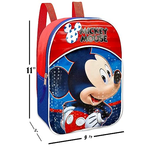 Mickey Mouse Mini Backpack for Toddler - Bundle with 11" Mickey Preschool Backpack, Water Pouch, Stickers, More | Mickey Mouse Small Backpack for Boys