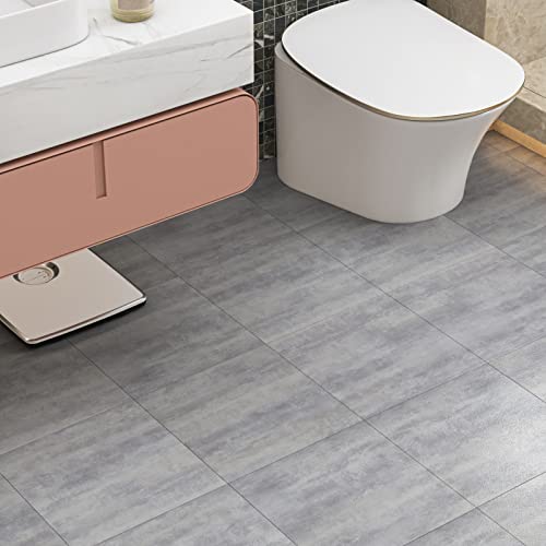 FunStick Slate Grey Vinyl Flooring Peel and Stick Floor Tile Bathroom Waterproof 12x12 Inch 15 Pcs Vinyl Tiles Stick on Floor Tiles Peel and Stick Flooring for Kitchen Bedroom Grey Laminate Flooring