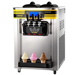 vevor soft serve ice cream maker, 2350w commercial ice cream machine 5.8-7.9 gal per hour, puffing & shortage alarm, countertop soft serve maker for restaurant home party, silver