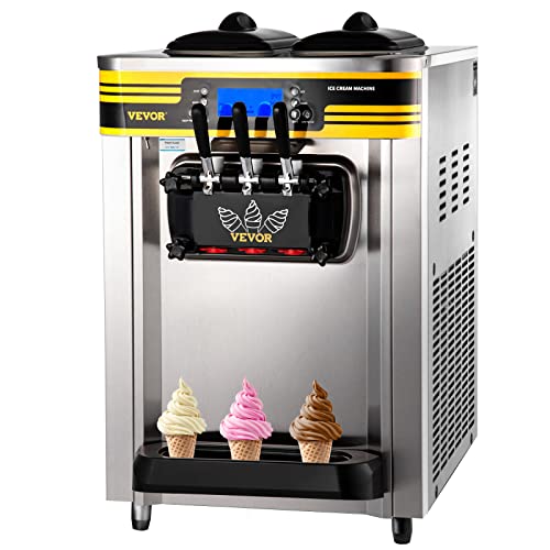 VEVOR Soft Serve Ice Cream Maker, 2350W Commercial Ice Cream Machine 5.8-7.9 gal per hour, Puffing & Shortage Alarm, Countertop Soft Serve Maker for Restaurant Home Party, Silver