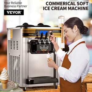 VEVOR Soft Serve Ice Cream Maker, 2350W Commercial Ice Cream Machine 5.8-7.9 gal per hour, Puffing & Shortage Alarm, Countertop Soft Serve Maker for Restaurant Home Party, Silver