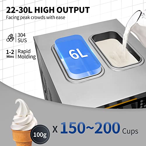 VEVOR Soft Serve Ice Cream Maker, 2350W Commercial Ice Cream Machine 5.8-7.9 gal per hour, Puffing & Shortage Alarm, Countertop Soft Serve Maker for Restaurant Home Party, Silver