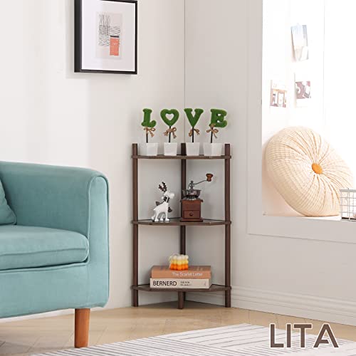 LITA Wood Side Table, 3-Tier Nightstand Log Small End Table for Living Room Bedroom Office Small Spaces, Indoor Small Coffee Table, Easy Assembly Decro Bedside Table，Walnut