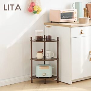 LITA Wood Side Table, 3-Tier Nightstand Log Small End Table for Living Room Bedroom Office Small Spaces, Indoor Small Coffee Table, Easy Assembly Decro Bedside Table，Walnut