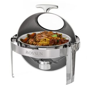 rovsun roll top chafing dish buffet set,6 quart round stainless steel chafer for catering,buffet servers and warmers set with glass window for wedding, parties, banquet, events，graduation