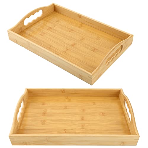 Moretoes 2pcs Serving Tray with Handles, Bamboo Tray for Eating Portable Tray Set for Bed Breakfast Dinner Home