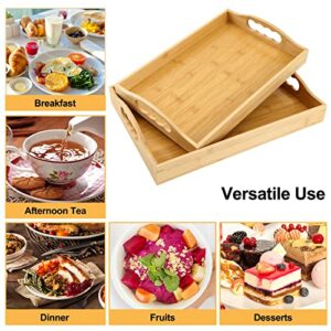 Moretoes 2pcs Serving Tray with Handles, Bamboo Tray for Eating Portable Tray Set for Bed Breakfast Dinner Home