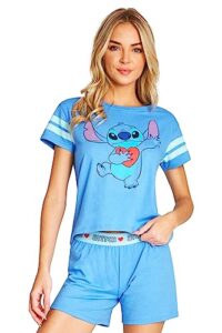 disney stitch womens pyjamas short pjs for women sets two piece eeyore nightwear sleepwear stitch gifts (blue stitch, m)