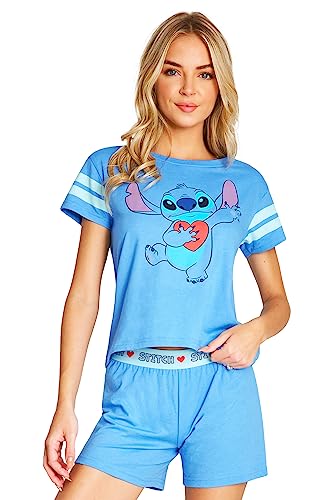 Disney Stitch Womens Pyjamas Short PJs for Women Sets Two Piece Eeyore Nightwear Sleepwear Stitch Gifts (Blue Stitch, M)